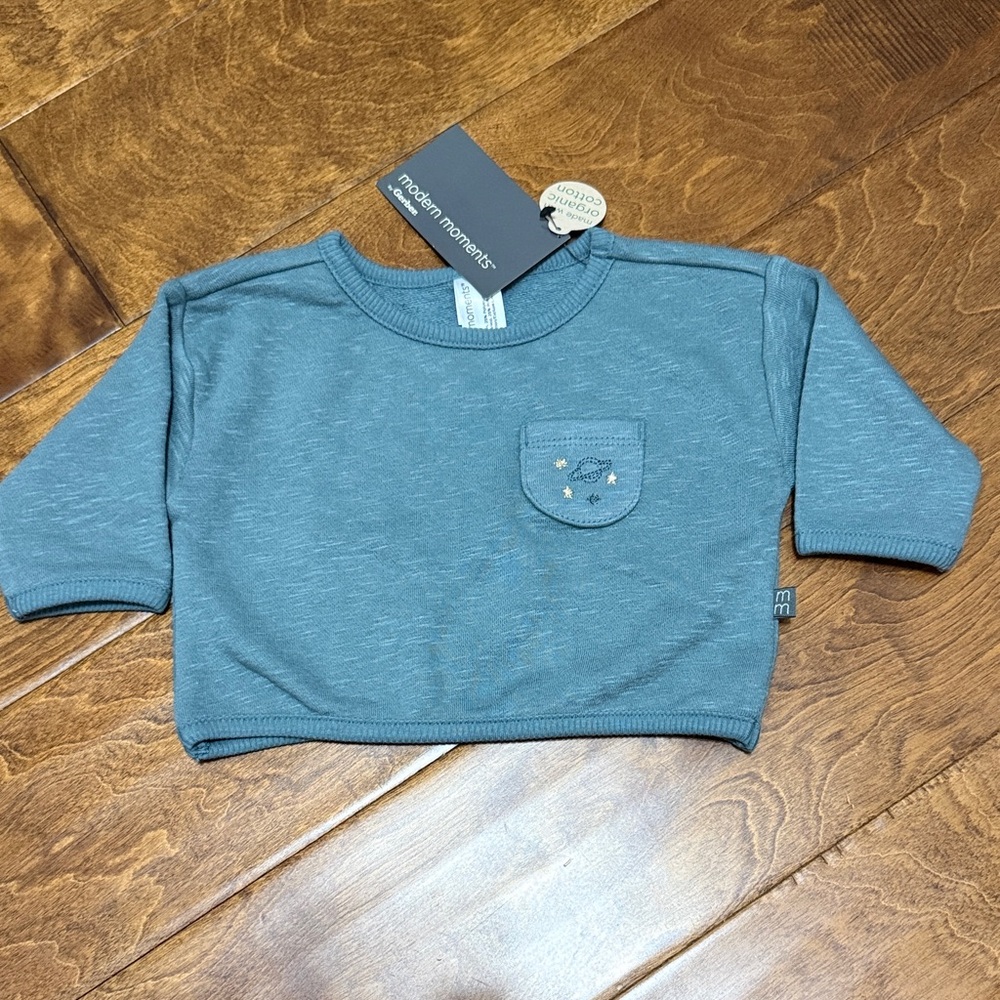 NWT Size 24M Modern Moment Blue Long Sleeve Tee with pocket and Stars & Moons